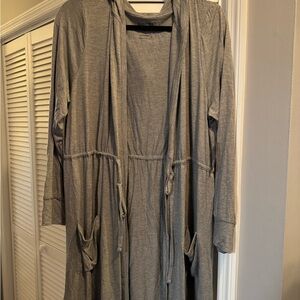 Gray Hooded Cardigan with Pockets